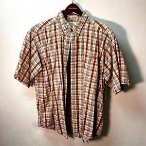 Orvis lightweight cotton short sleeve shirt, beige/red plaid - L.